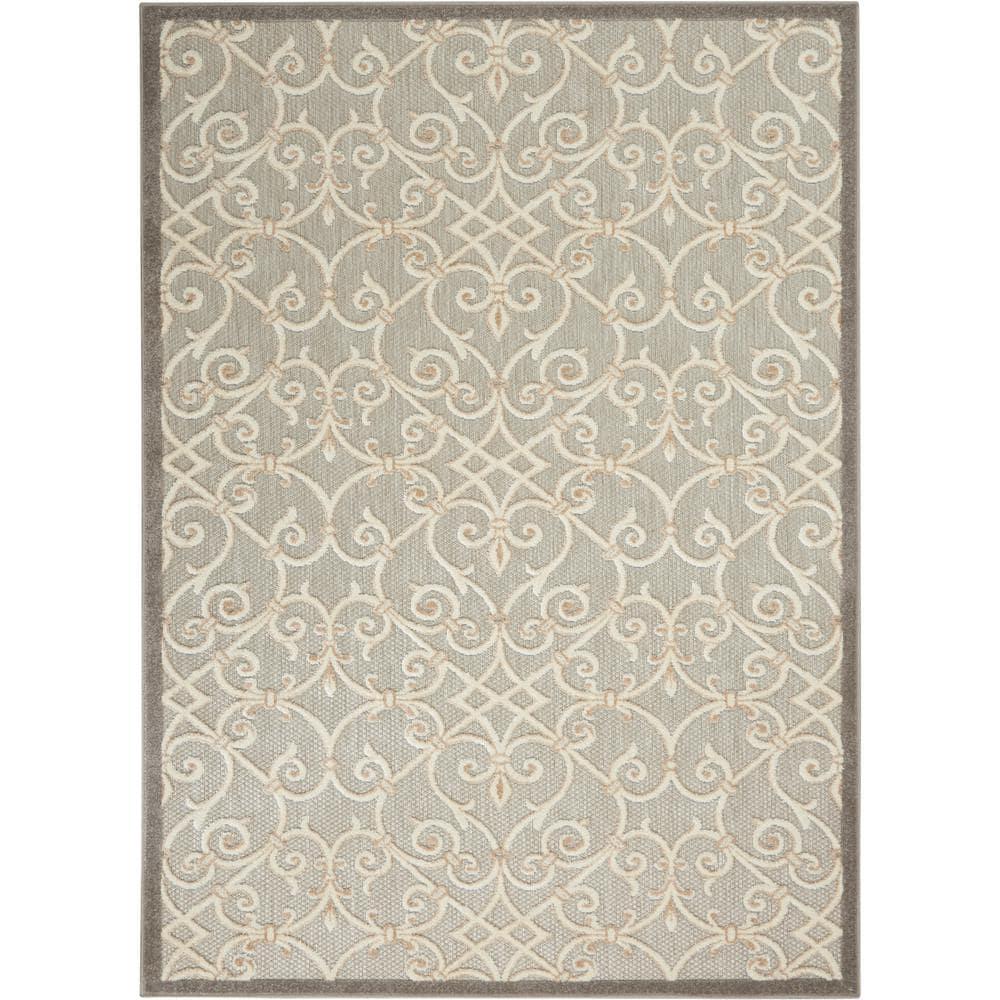 Nourison Aloha Contemporary Scroll Flatweave High-Low Indoor Outdoor Area Rug Natural 5'3" x 7'5"