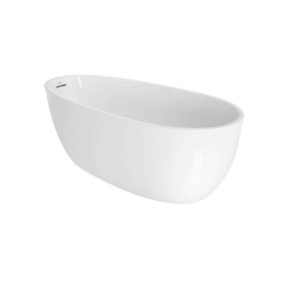 STRETTO 6732 Acrylic Freestanding Soaking Bath Univ End Drain White/White With NW50827 Round Tub Filler Chrome
