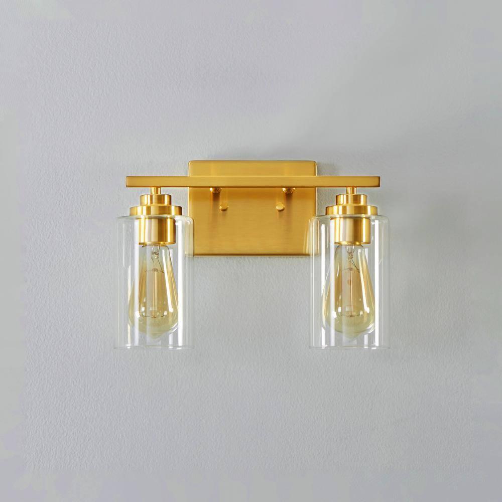 Kawoti  2-Light Dimmable Bathroom Vanity Light with Clear Glass Shade Antiqued Brass