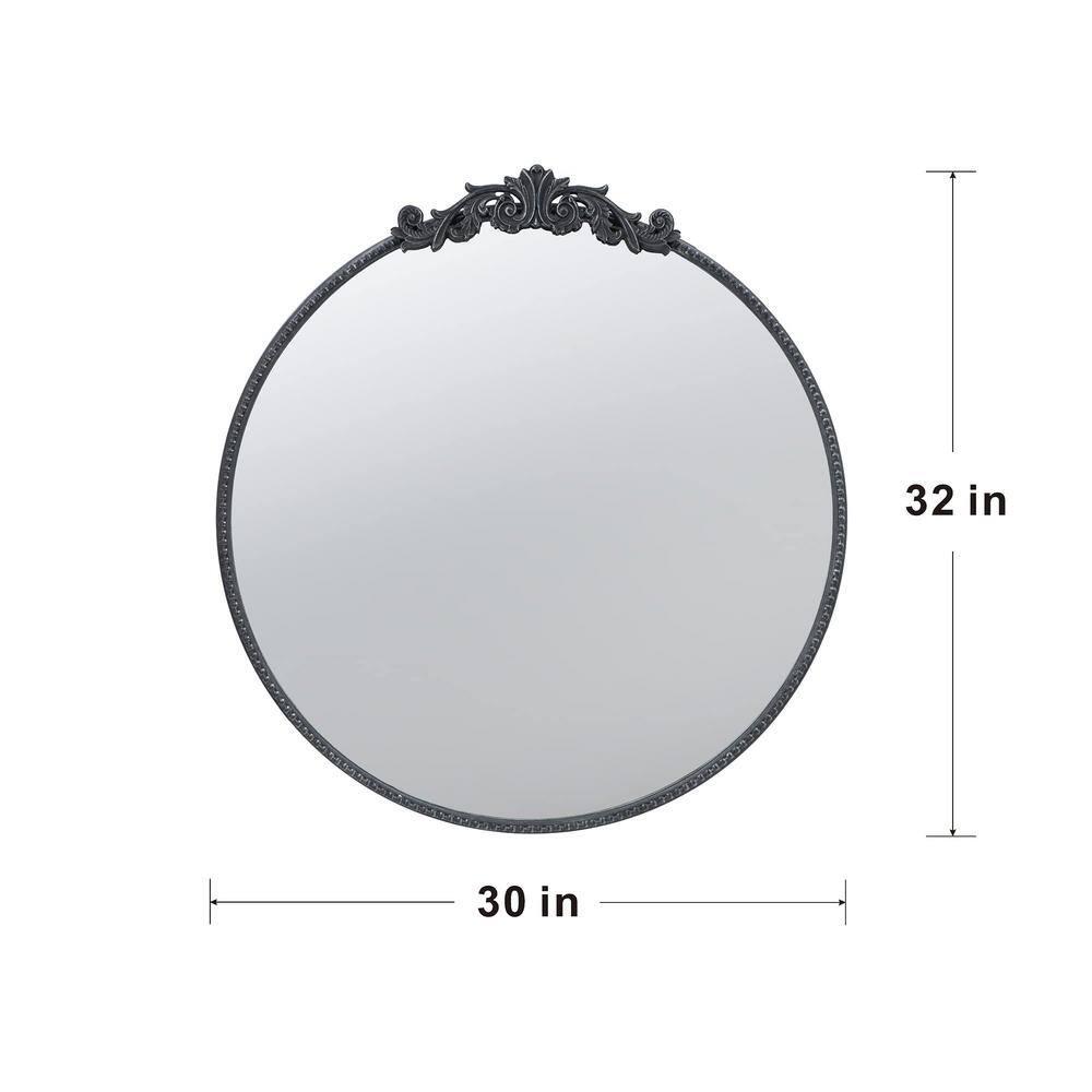 Gzxs Round Mirror, 30" Baroque Style Circle Mirror Vintage Black Wood Frame Wall Mirrors for Vanity, Bathroom or Bedroom