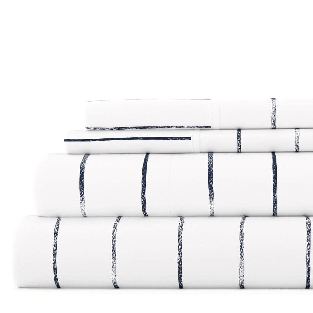 IEnjoy Home Distressed Navy Coastal Stripe Pattern Microfiber Sheet Set