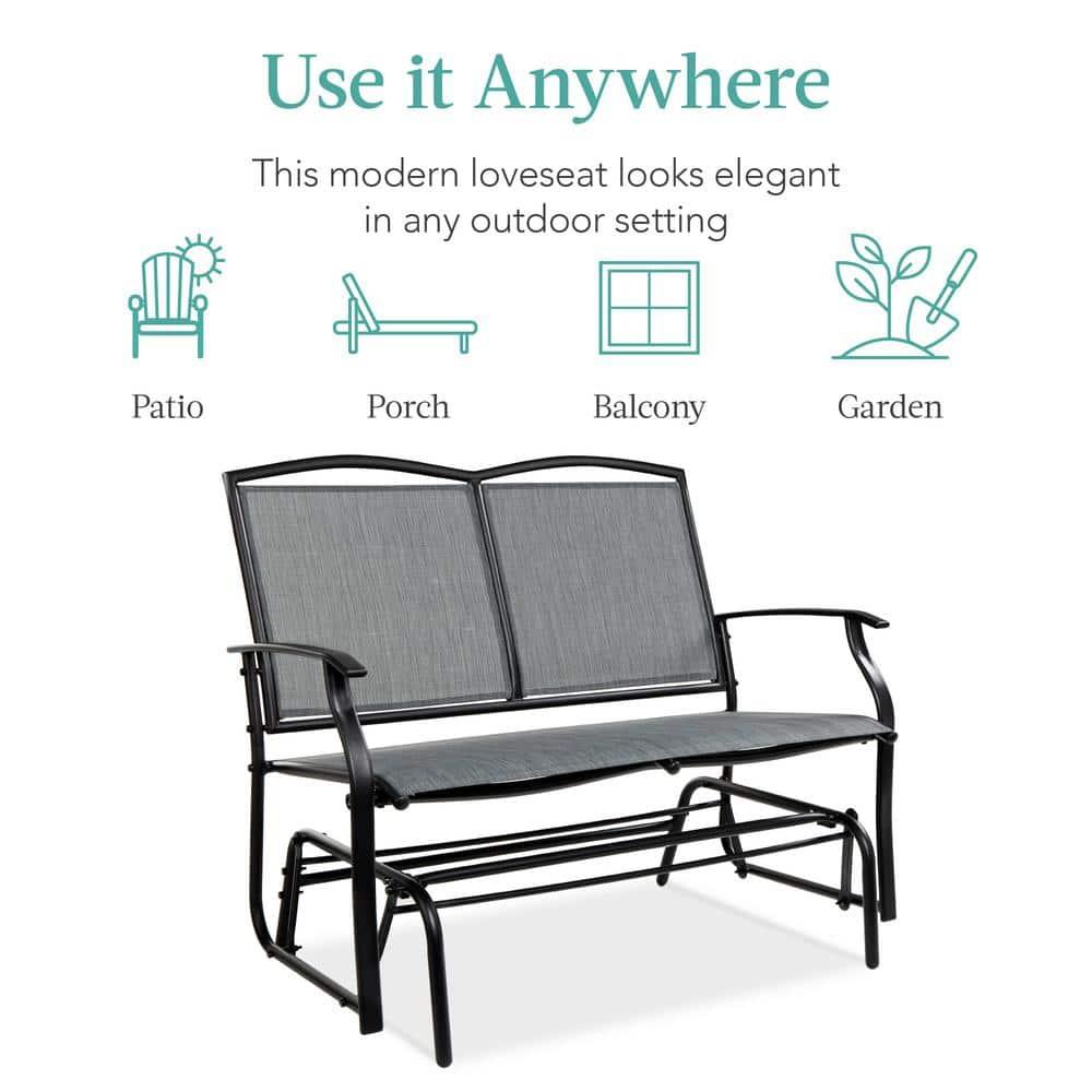Best Choice Products 2-Person Outdoor Swing Glider, Steel Patio Loveseat, Bench Rocker w/ Armrests - Gray