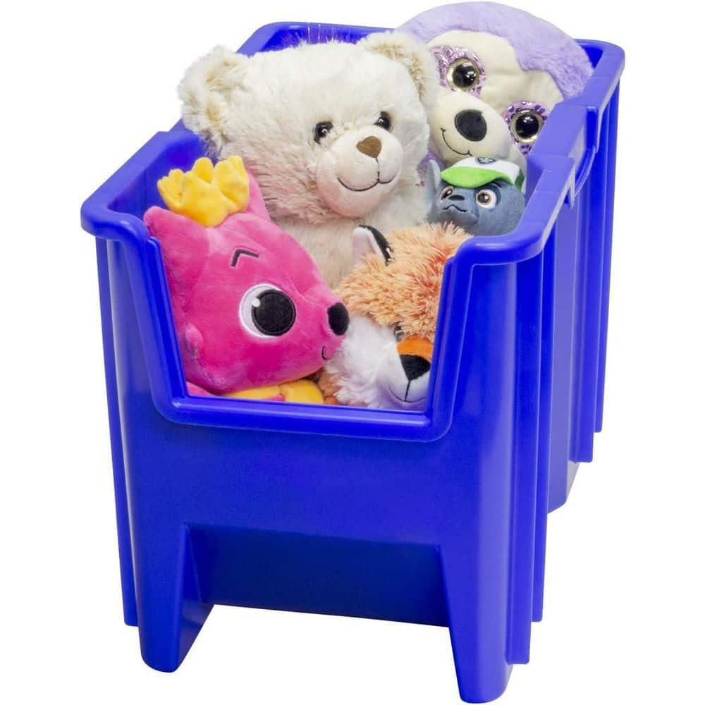 Akro-Mils Stak-N-Store 13014 Large Storage Bins Stackable Heavy Duty Containers, 17.5"x11"x12.5", Blue, 4-Pack