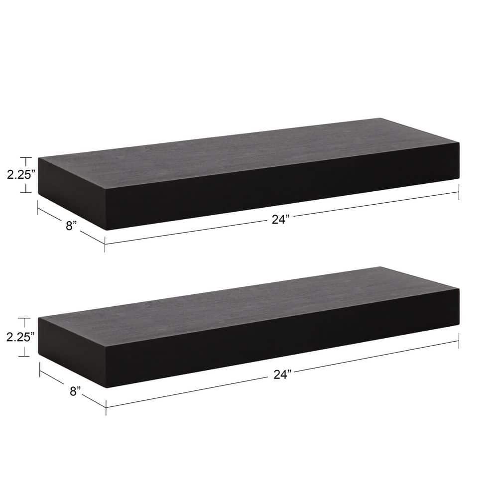 2pc 24" Havlock Wood Shelf Set Black - Kate & Laurel All Things Decor: Solid Wood, Easy Wall Mount