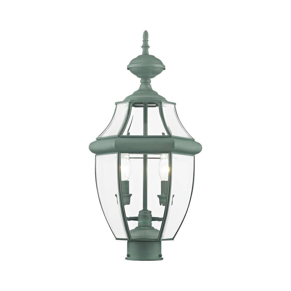 Lighting Lumens 2 Light Verdigris Outdoor Post Lantern Pendant - Clear Beveled Glass Shade