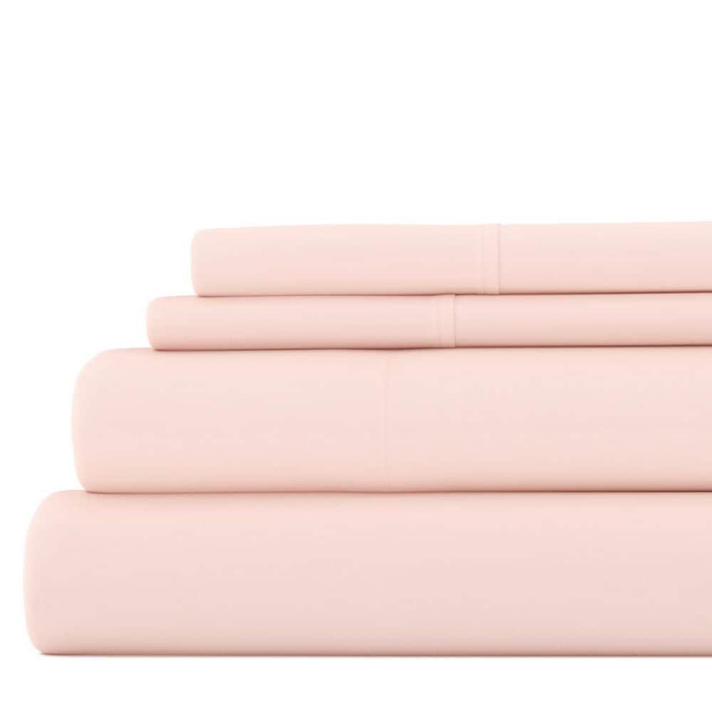 Noble Linens 4 Piece Solid Microfiber Bed Sheet Set, Blush, King
