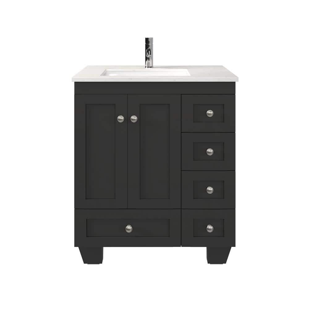 Eviva Acclaim C. 28" Transitional Espresso Bathroom Vanity with White Carrara Quartz Countertop