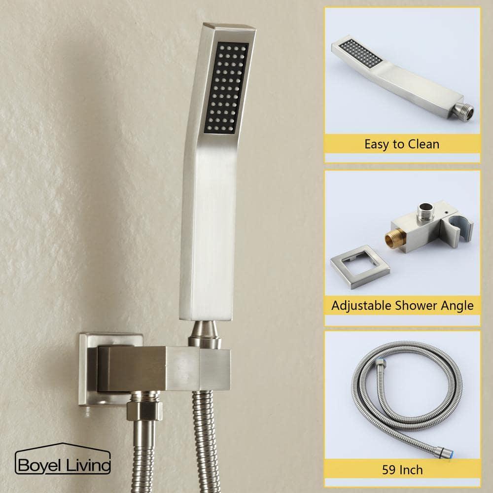Boyel Living 10 In Wall Mounted Shower System 3-Function Rain Shower Head Shower Faucet Set with Handheld Spray Bathroom Waterfall Tub Spout Brushed Nickel