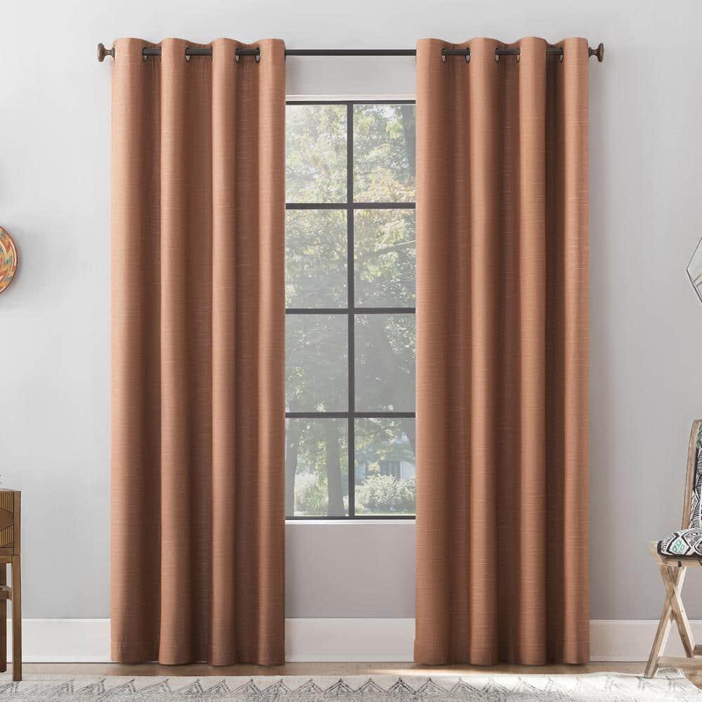 50"x63" Archaeo Total Blackout Textured Linen Blend Grommet Top Curtain Panel Pecan Brown: Modern Noise Reduction