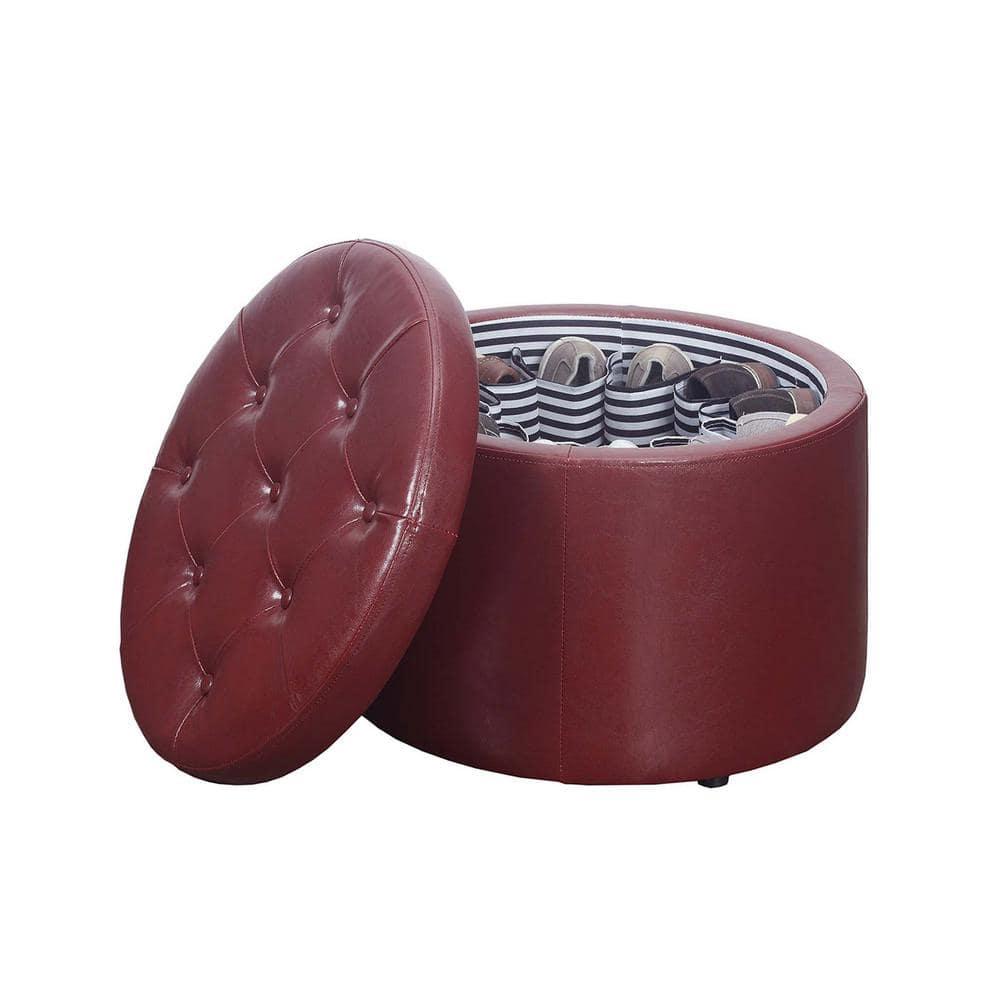 Convenience Concepts Designs4Comfort Round Shoe Ottoman, Burgandy