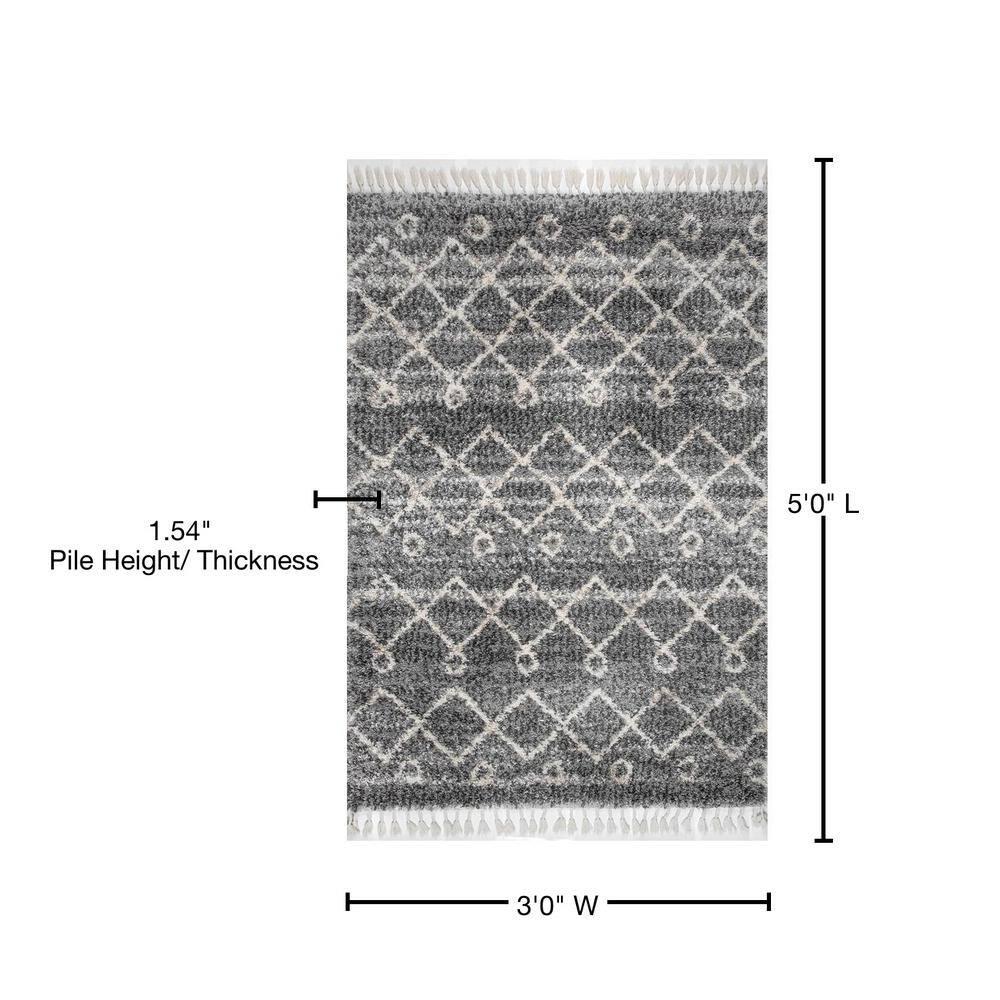 Nuloom Kristi Moroccan 3x5 Accent Shag Indoor Area Rug for Living Room Bedroom Dining Room Nursery Entryway, Grey/Ivory
