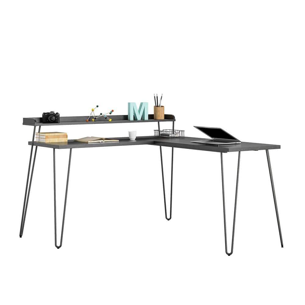 Shanewood 55.1 in. L-Shape Black Oak Computer Desk with Riser