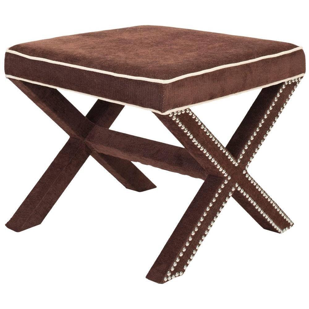 Safavieh Home Collection Palmer Chocolate Brown with Silver Nailhead Trim X-Bench Ottoman