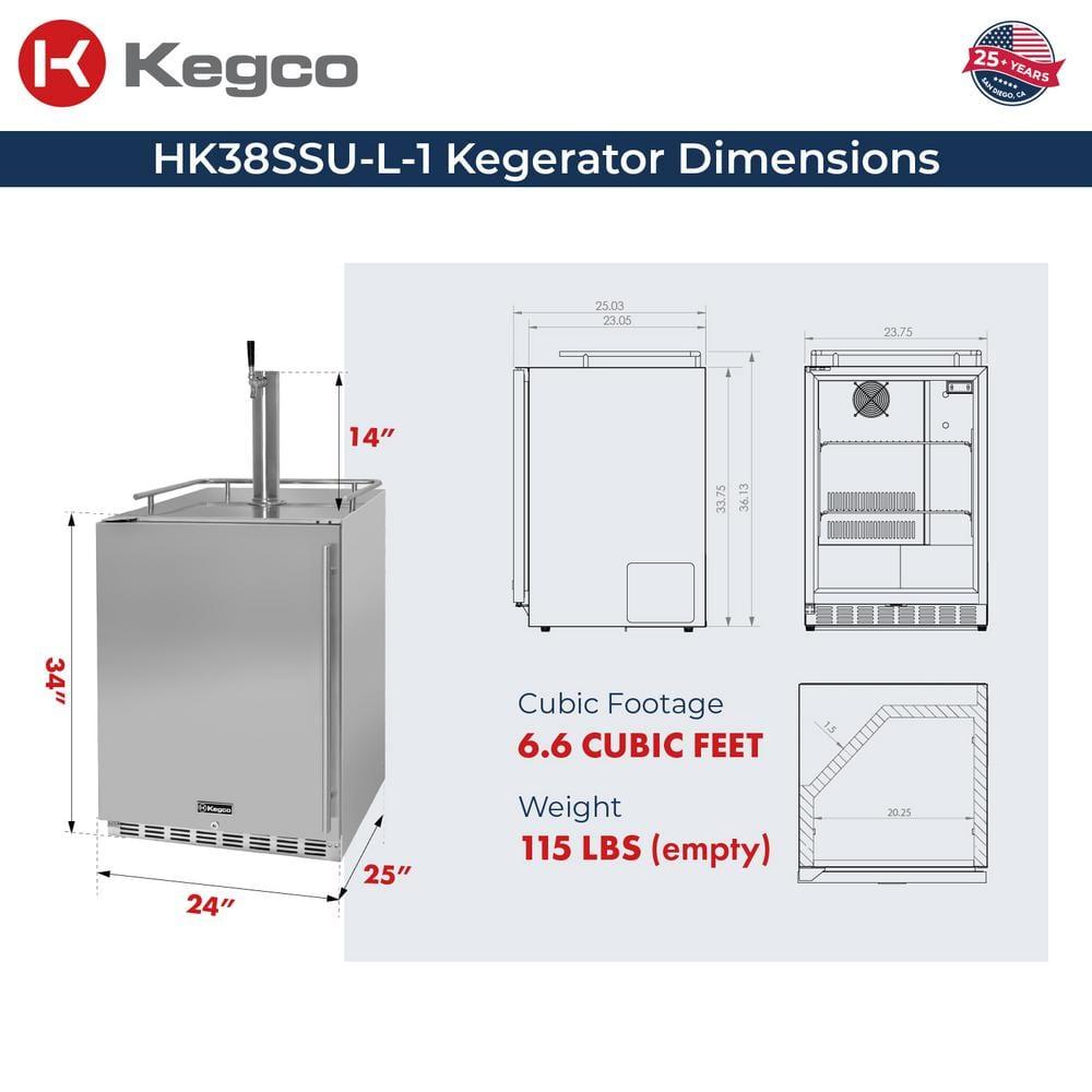 Kegco Kegco 24" Wide Outdoor Single Tap All Stainless Steel Built-In Kegerator with Kit