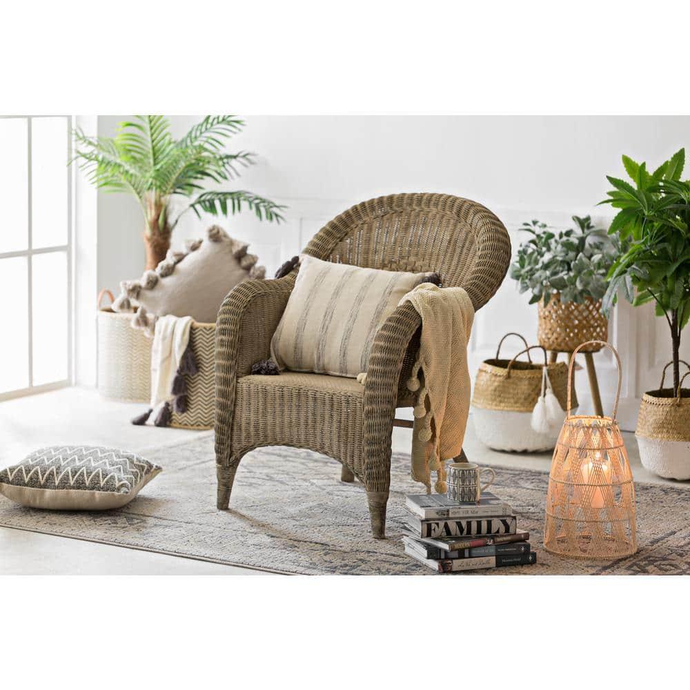 Storied Home Woven Cotton Slub Pillow with Tassels, Grey