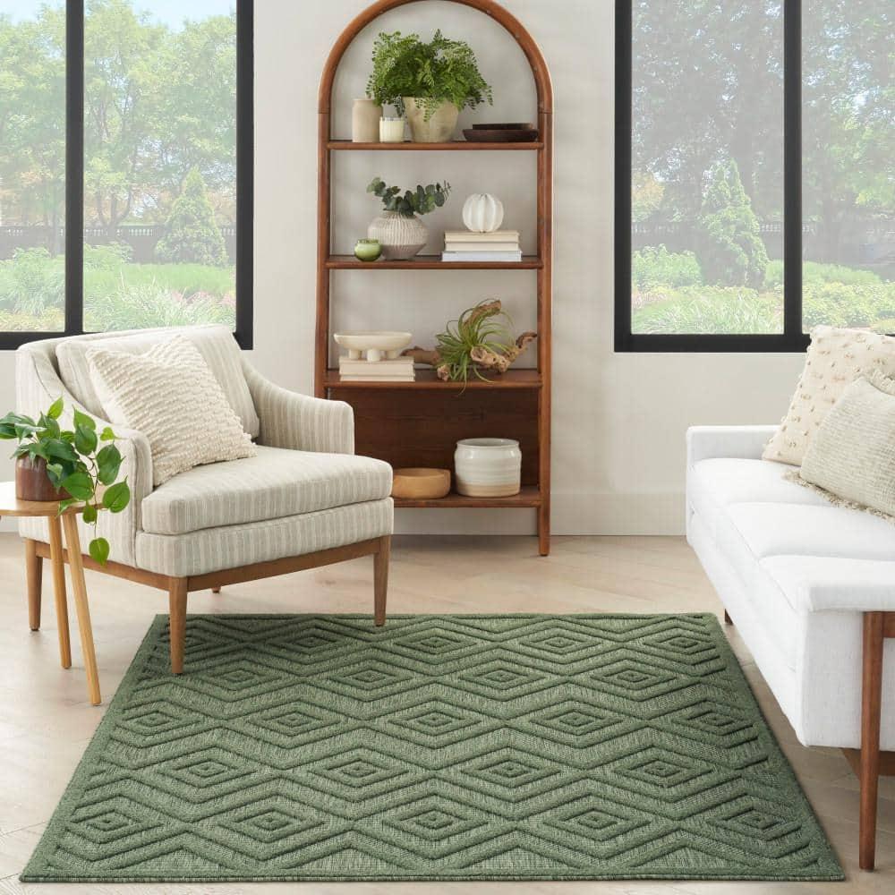 Nourison Versatile Diamond Geometric Flatweave Indoor Outdoor Area Rug Green 5' x 7'