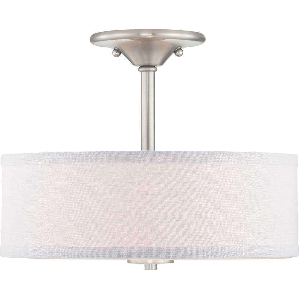 Progress Lighting, Inspire Collection, 2-Light Semi-Flush, Brushed Nickel, Etched Glass with Summer Linen Shade