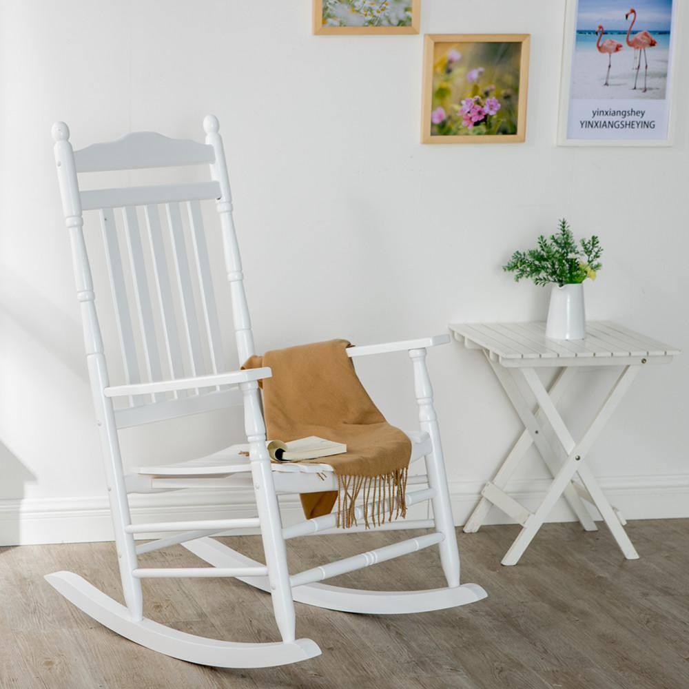 White Wood Traditional Outdoor Rocking Armchair
