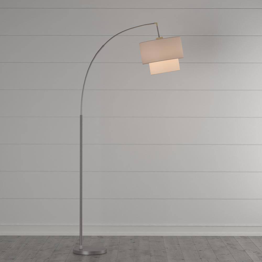 Adesso Home Gala Arc Modern Adjustable Standing Silver Floor Lamp with Shade
