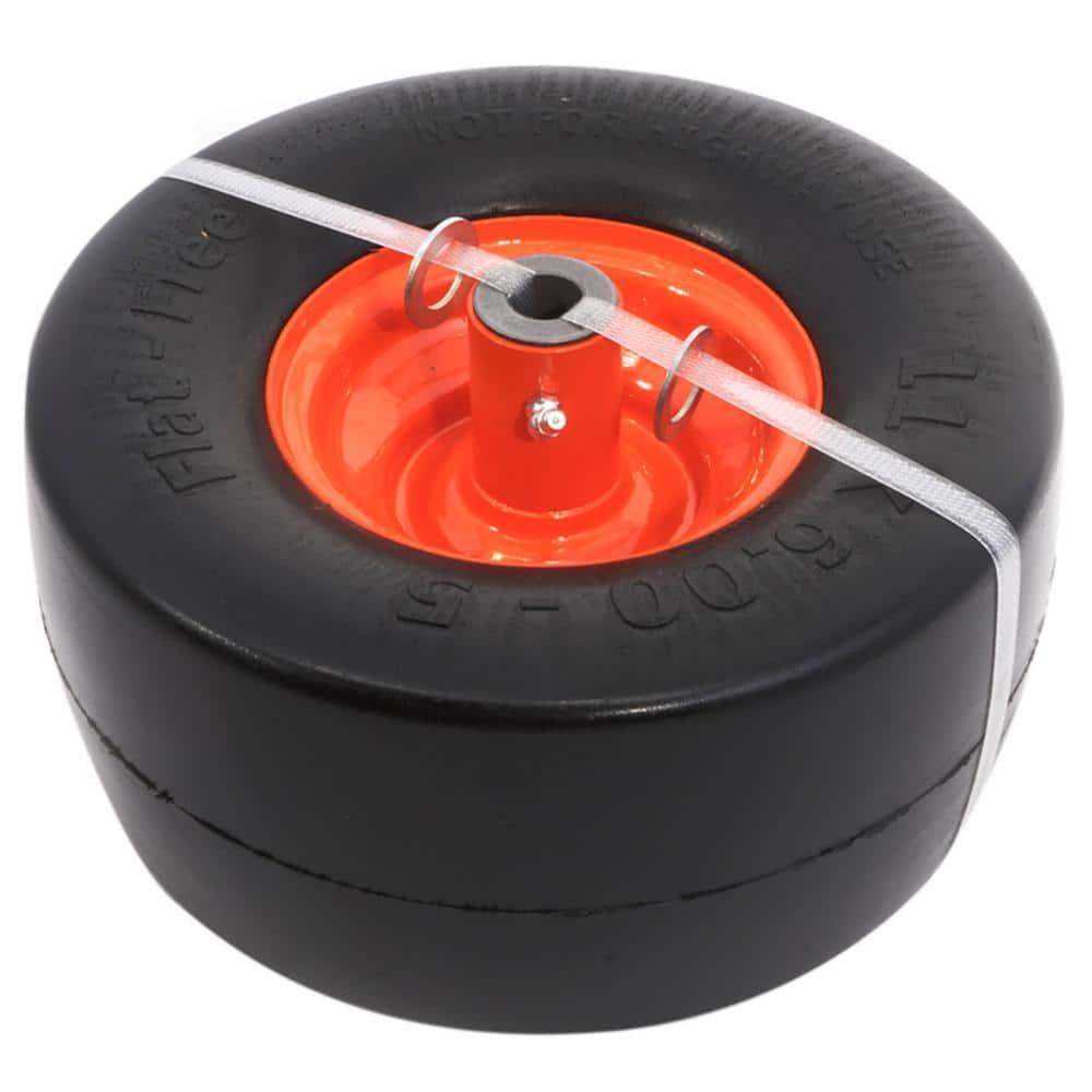 11 In. X 6 In. Universal Flat Free Zero Turn Front Wheel Assembly With Smooth Tread And Orange Rims