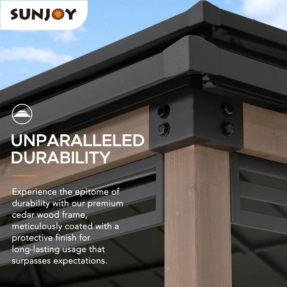 Sunjoy Sunjoy Wooden Grill Gazebo with AC Power Port, 8 x 12 ft. Steel Hardtop Outdoor Gazebo for Year-Round Grilling, Cedar Framed Gazebo with Built-in Electrical Outlets and Decorative Fence