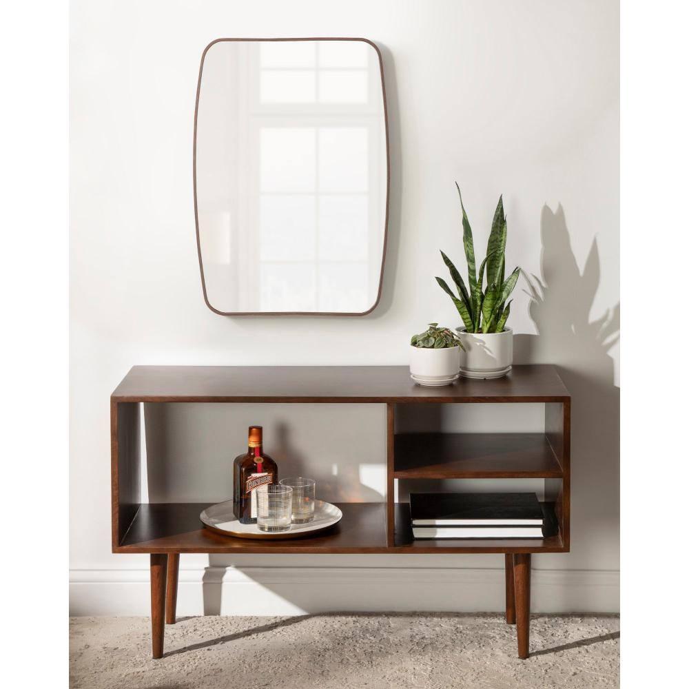 Kate and Laurel Zayda Metal Square Barrel Mirror, 20x28, Walnut Brown
