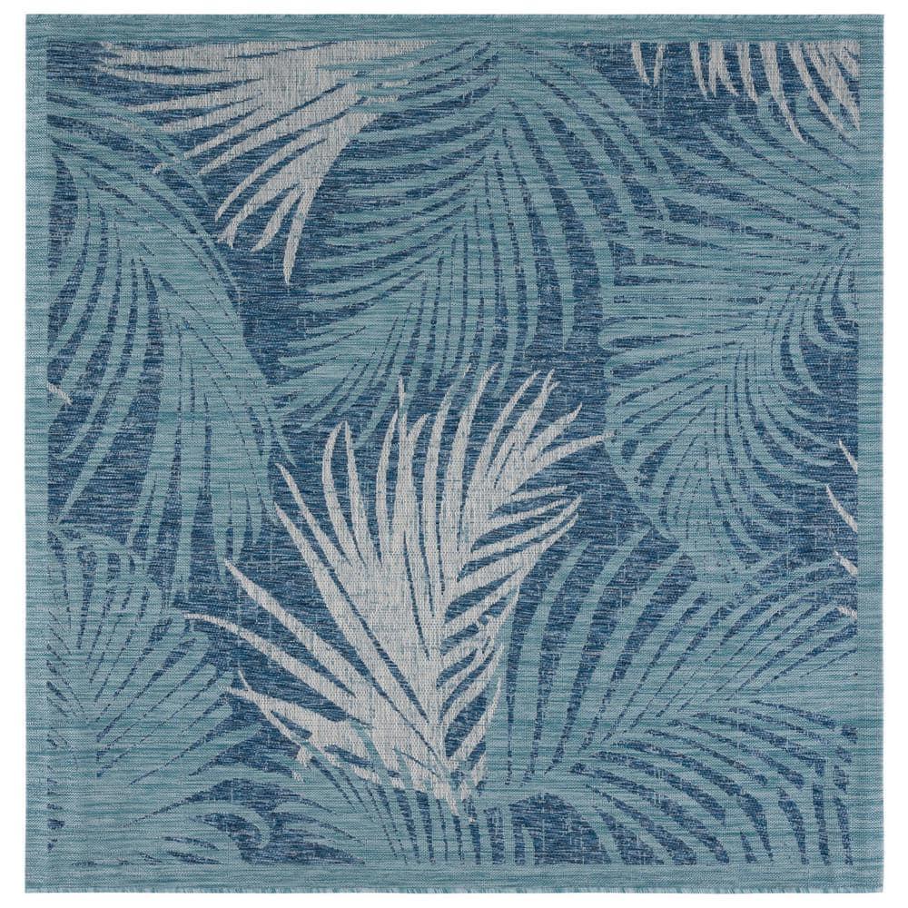 Courtyard CY7557 Power Loomed Indoor/Outdoor Area Rug - Aqua/Navy - 6'7"x6'7" - Safavieh.