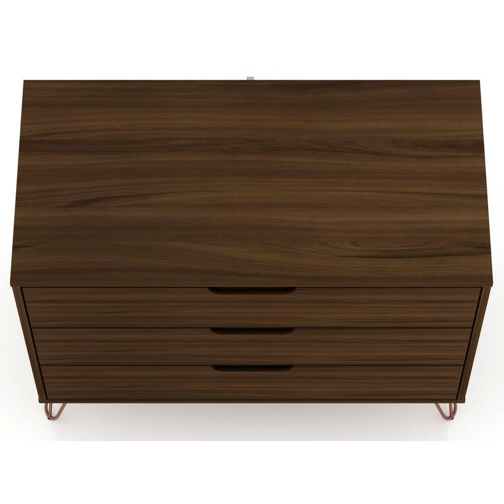 Manhattan Comfort Rockefeller Dresser Brown - Manhattan Comfort: MDF Composite Frame, 3-Drawer Storage for Bedroom, Assembly Required