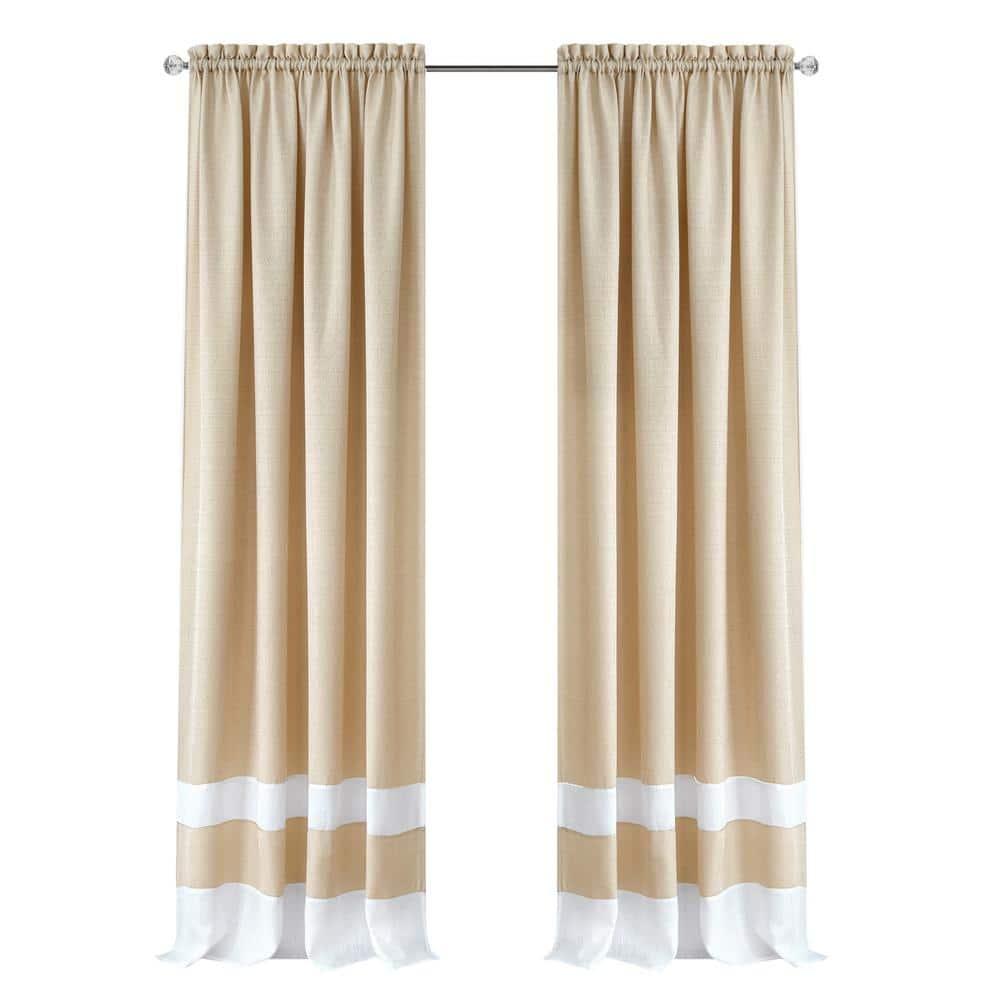 Kate Aurora 2 Pack Shabby Linen Farmhouse Sheer Flax Window Curtains - 52 in. W x 84 in. L, Taupe