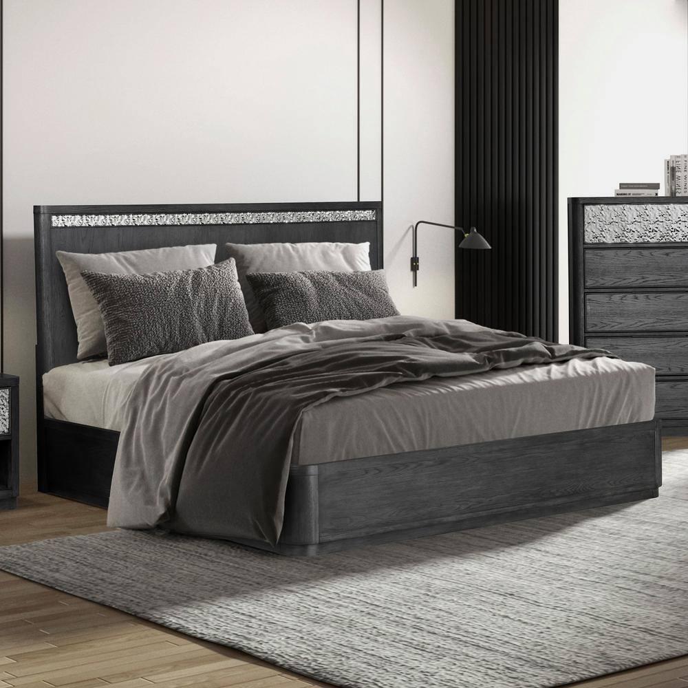 Furniture of America Cheri Solid Wood Adult Platform Bed, King, Ash Gray