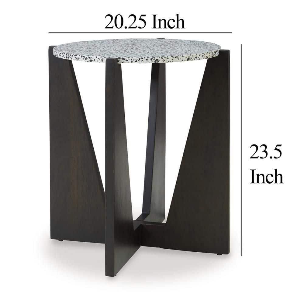 Dark Brown Mango Wood Accent Table with Terrazzo Top