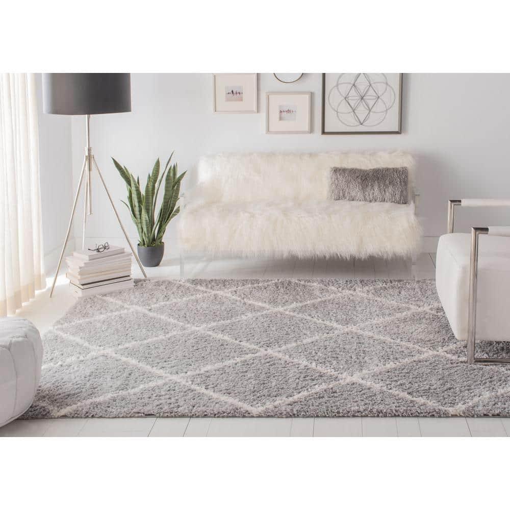 Parma Shag PMA515 Power Loomed Indoor Area Rug - 8'x10' - Grey/Cream - Safavieh