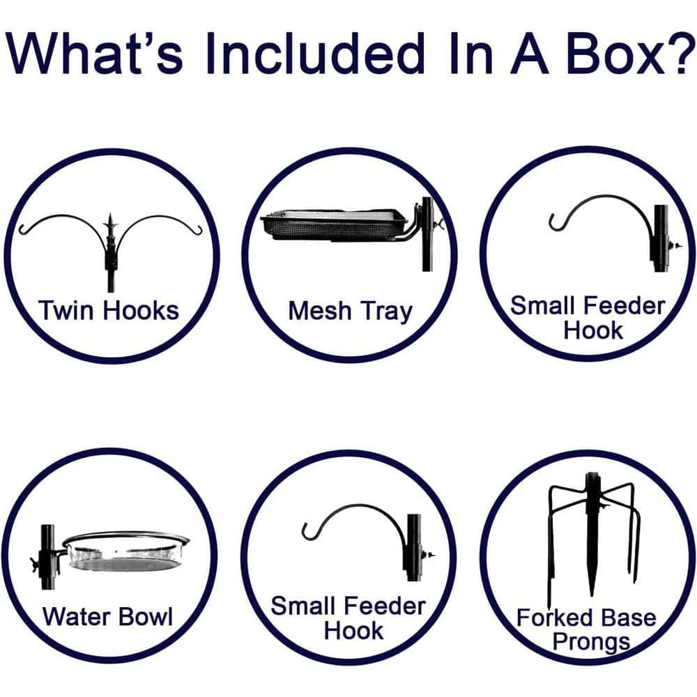 Ashman Online Deluxe Rustproof Bird Feeding Station with Suet Cage, Water Dish, Hanging Kit, Black