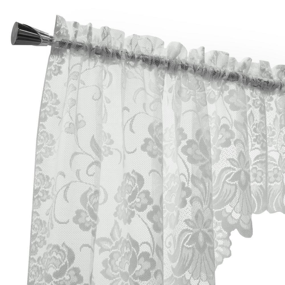 Habitat Limoges Sheer Rod Pocket Delicate Scalloped Bottom Hem Floral Lace Design Swag Valance Set 72" x 32" White