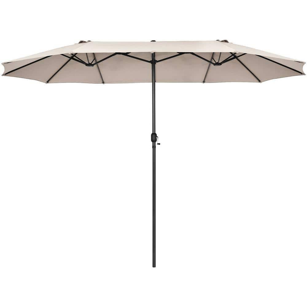 Costway 15FT Patio Double-Sided Umbrella Crank Outdoor Garden Market Sun Shade Beige
