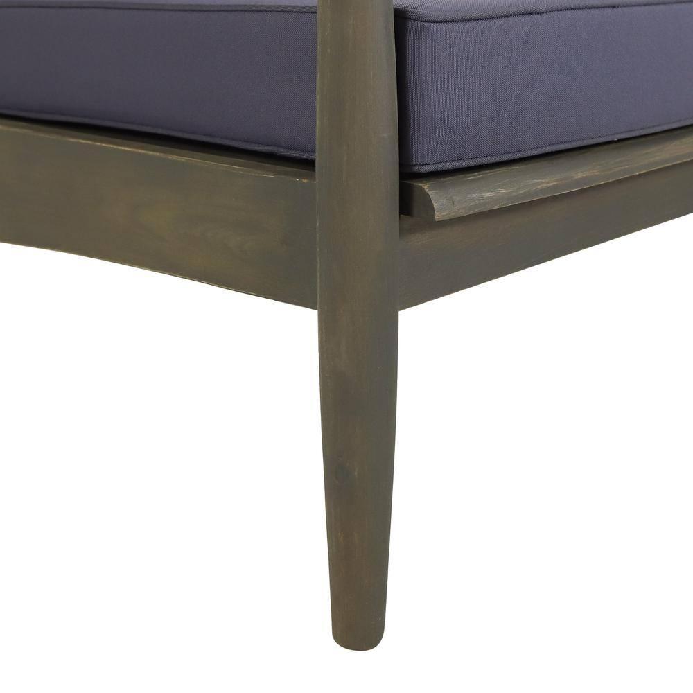 Greta Acacia Wood Outdoor Club Chair with Dark Gray Cushion, Set of 2, Black