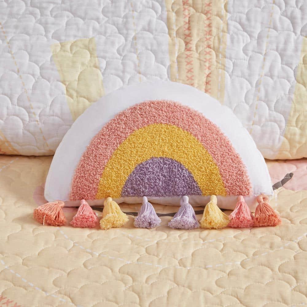 Intelligent Design Kids Dawn Sunshine Clouds Yellow/Coral 100% Cotton Reversible Quilt Set Full/Queen