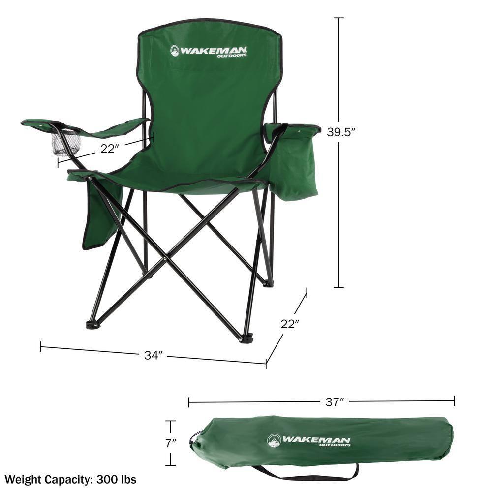wakeman Wakeman Oversized Camping Chair with Cupholder and Cooler- Folding Chair with 300lb Capacity, Green