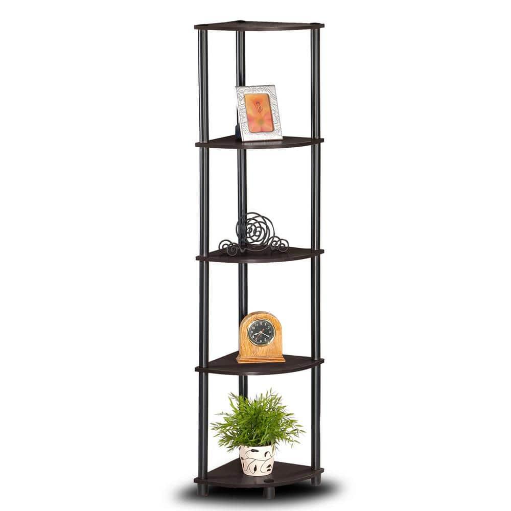 Furinno Turn-N-Tube 5 Tier Corner Display Rack Multipurpose Shelving Unit, Espresso & Black - 57.7 x 11.6 x 11.6 in.