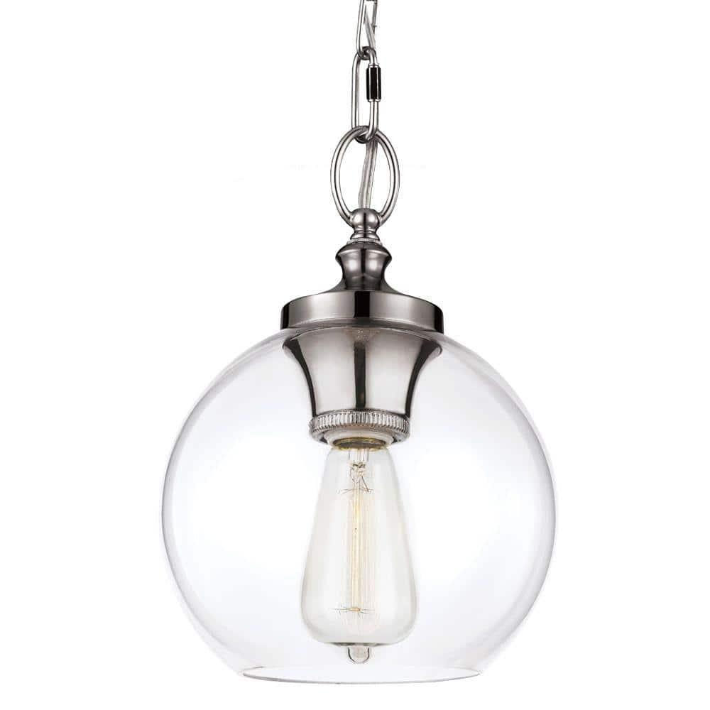 Polished Nickel Mini Globe Pendant with Clear Glass Shade