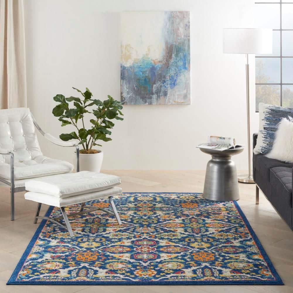 Nourison Allur Boho Indoor Area Rug Navy Multicolor 5'3" x 7'3"