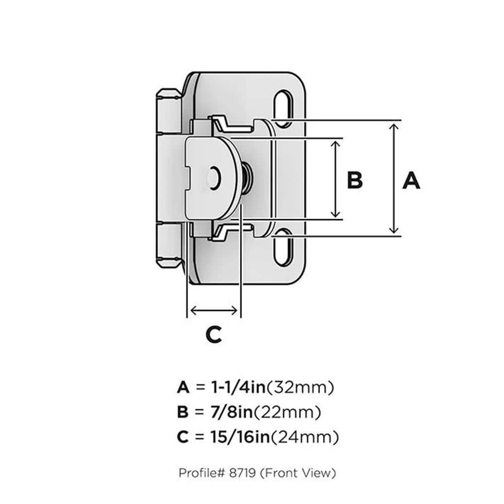 Amerock | Single Demountable Cabinet Hinge | 1/2 inch (12.7 mm) Overlay Hinge | Satin Nickel | 2 Count (pack of 1) | Self-Closing Hinge | Cabinet Door Hinge