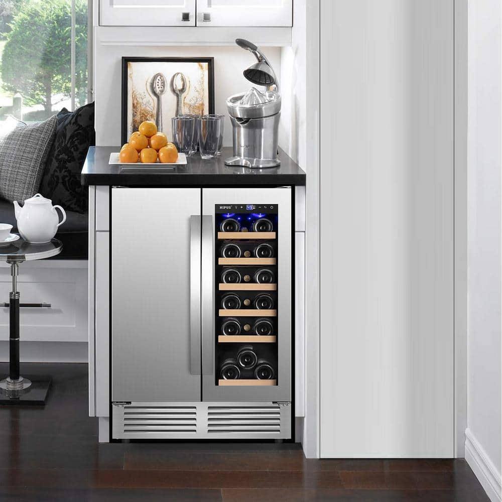 24 Inch Dual Zone 18 Bottle and 57 Can Wine & Beverage Refrigerator Built-in/Freestanding Cooler for Beer Wine Drink with Built-In Light Classic Series