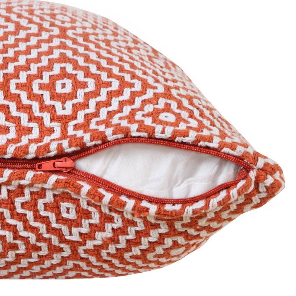 ZeaZu 20" X 20" Orange And White 100% Cotton Geometric Zippered Pillow