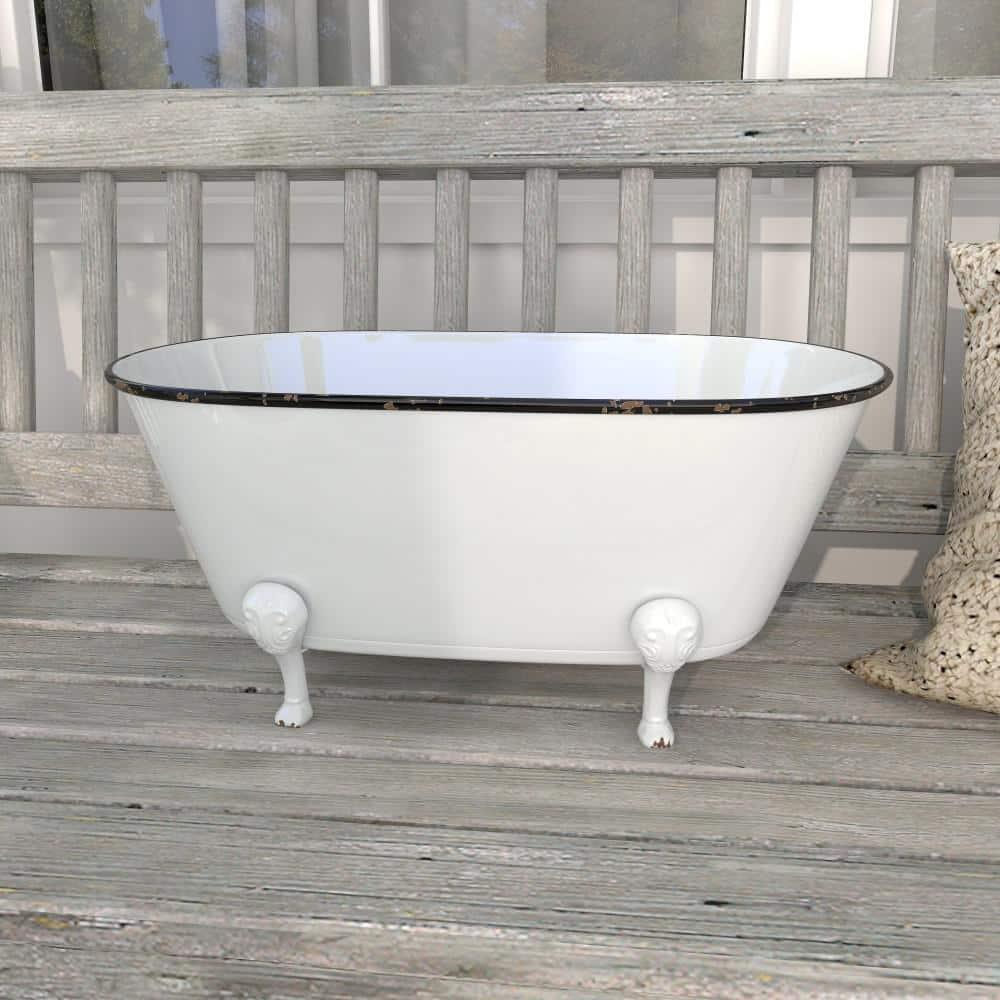DecMode 20" x 9" Indoor Outdoor Bathtub White Metal Planter