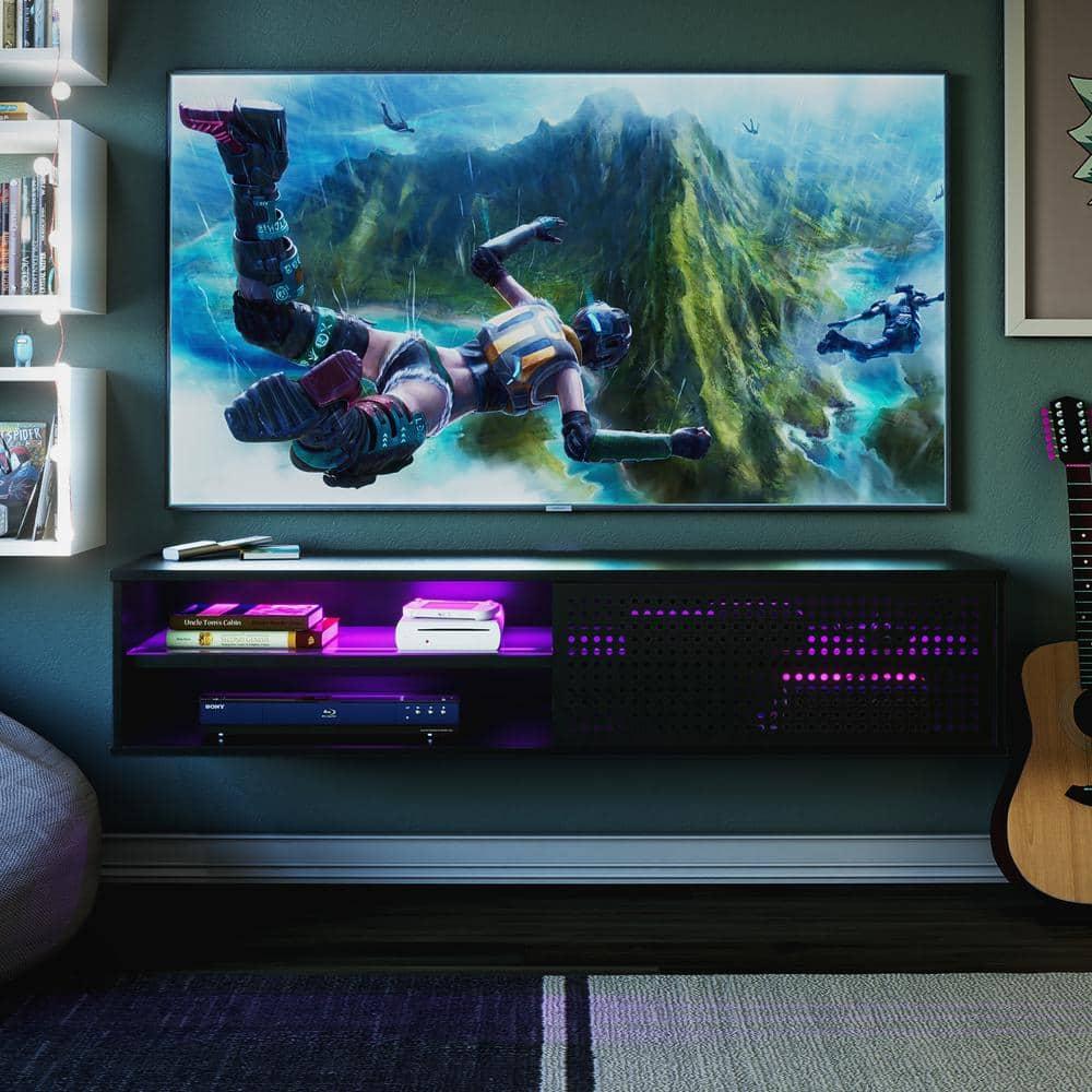 Glitch Floating TV Stand for TVs up to 60" Black - NTENSE: Modern Media Console, MDF Construction