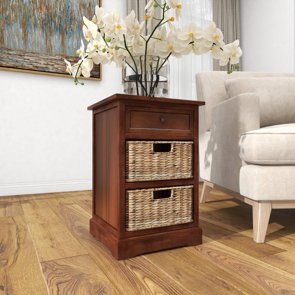 Wooden Side Chest with Wicker Drawers Brown - Olivia & May