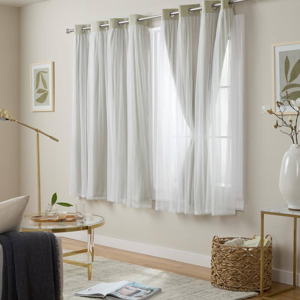 Set of 2 (63"x52") Caterina Layered Solid Blackout with Sheer Top Curtain Panels Sand - Exclusive Home: Thermal Insulated