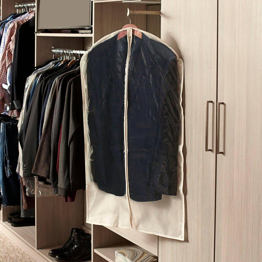 Suit Protector Garment Bag, Canvas Backing and Clear Front, Convenient Full-Length Zipper