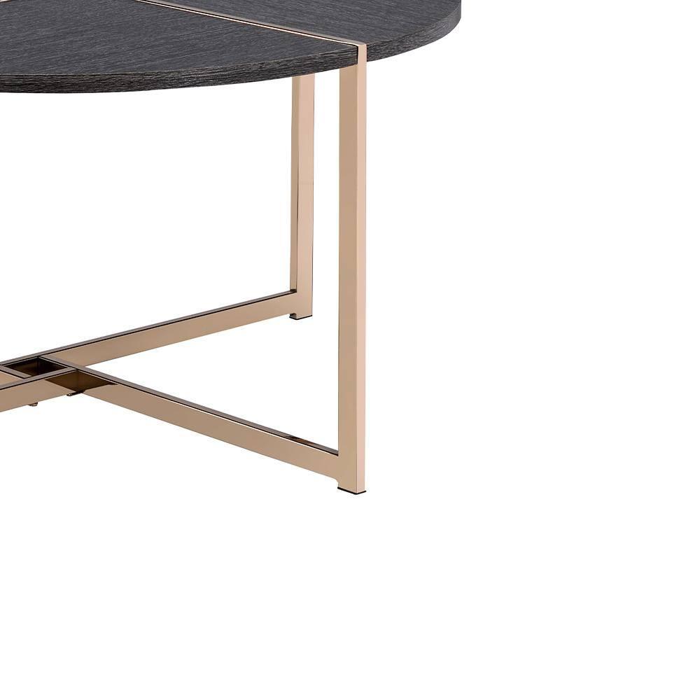 Bromia Coffee Table Black/Champagne - Acme Furniture: Elegant Round Design, Metal Frame, Paper Veneer Top